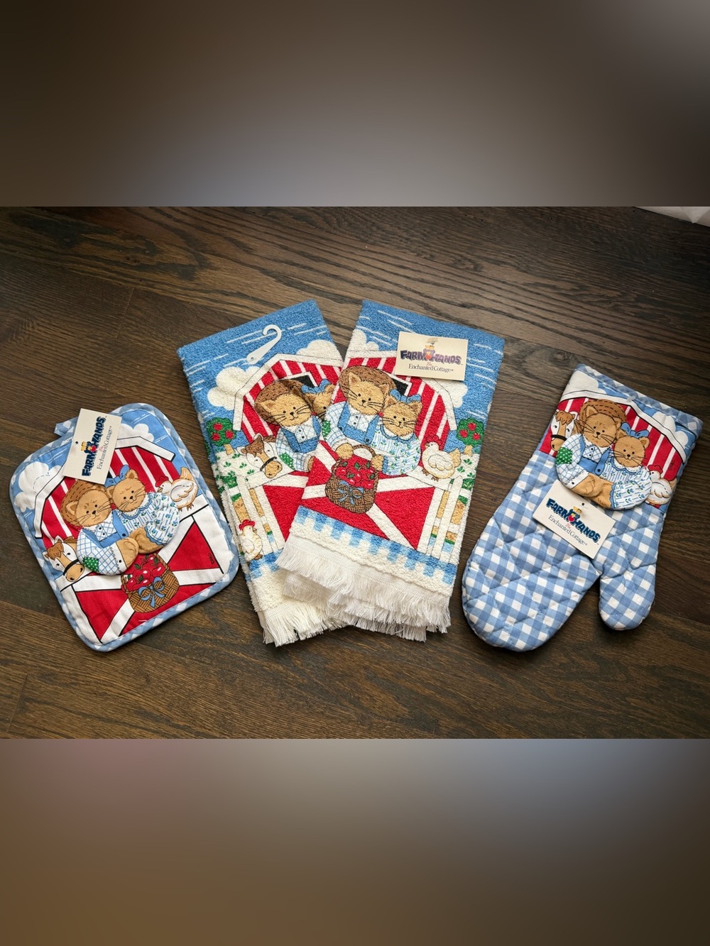 Enchanted Cottages Farm Friends Cat Kitchen Linen Set